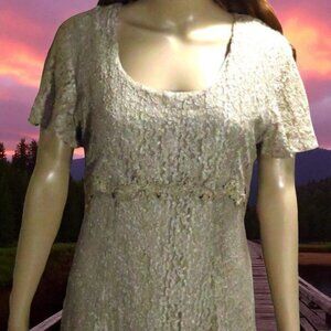 Vintage Long Creamy Beige Lace Dress